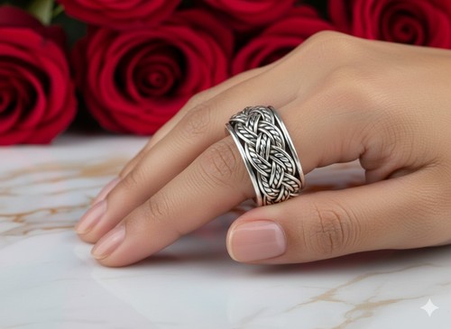 Spinner ring hammered - ring,, band