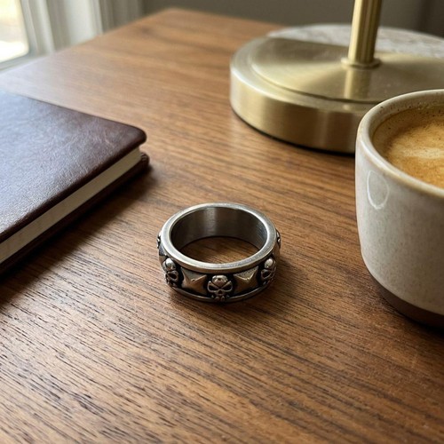 Skull spinner ring stainless - skull,